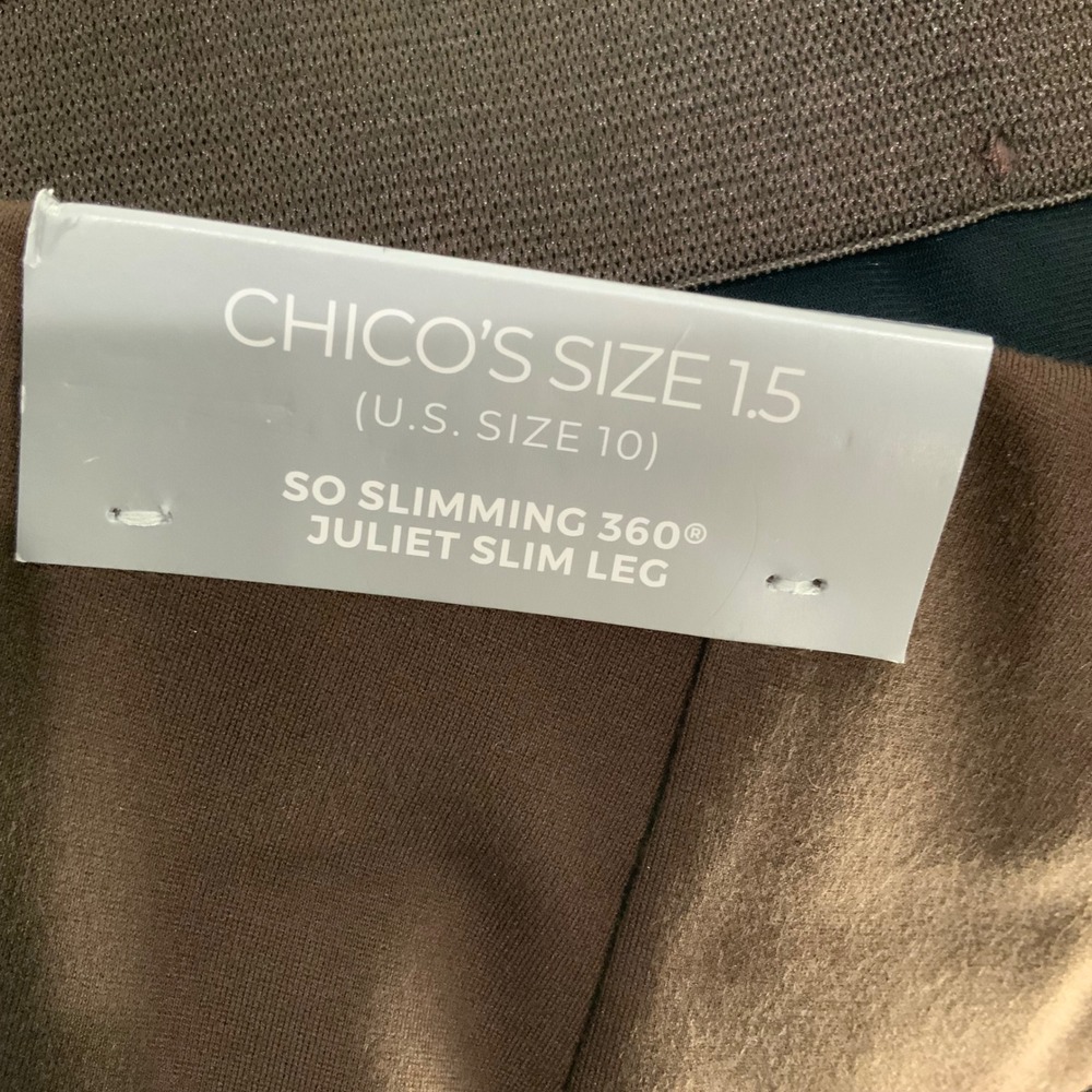 Chico's So Slimming Juliet Slim Leg Ankle Pants Brown Button Espresso 10 1.5R - Picture 7 of 9